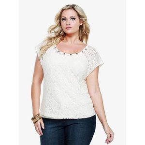 Torrid Studded Button Back Lace Top